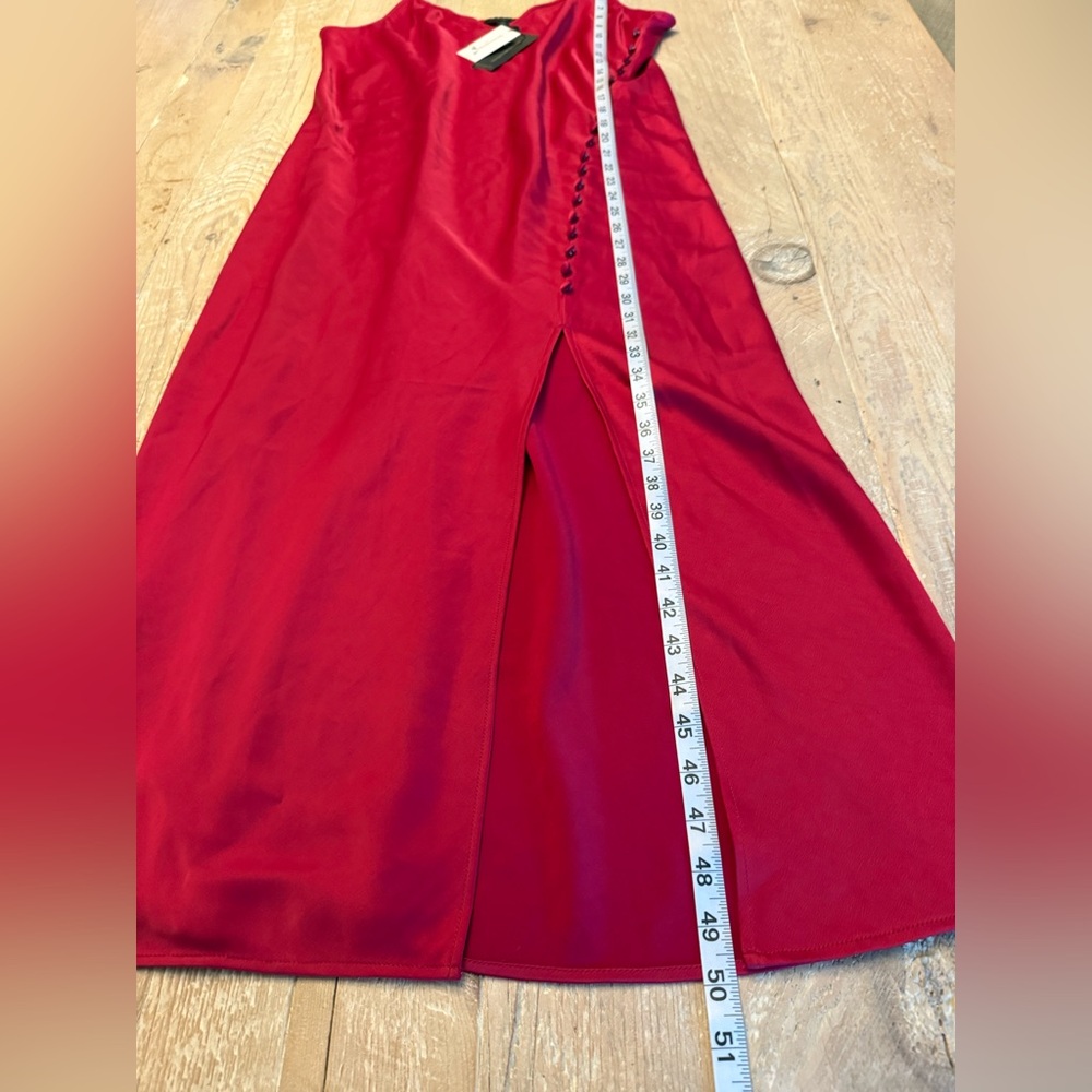 Banana Republic Red Satin Slip Maxi Dress with Side Button Detail 12 NWT - Picture 4 of 8